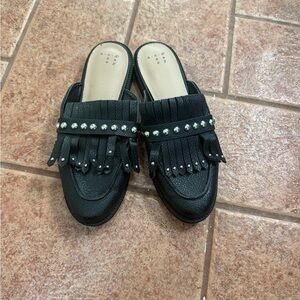 a new day Black Fringe Mules with Studs